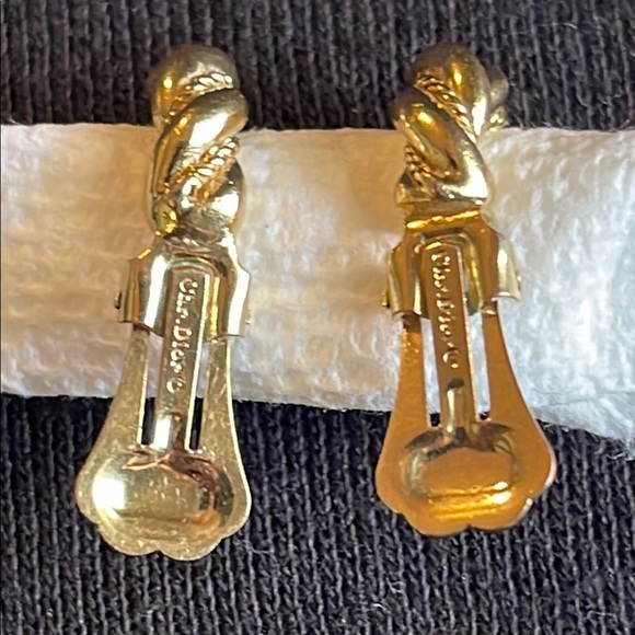 Vintage Christian Dior Gold Twisted Hoop Earrings - Picture 10 of 12